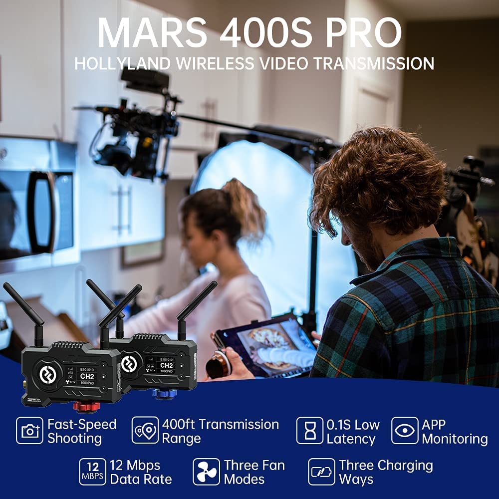 Hollyland Mars 400S Pro Système de Transmission Vidéo sans Fil SDI et HDMI 1080p60 FHD Latence 0.08s Portée 120m Transmetteur 5G Wi-FI 12Mbps pour DSLR Caméra Caméscope Moniteur Visionnage Via APP