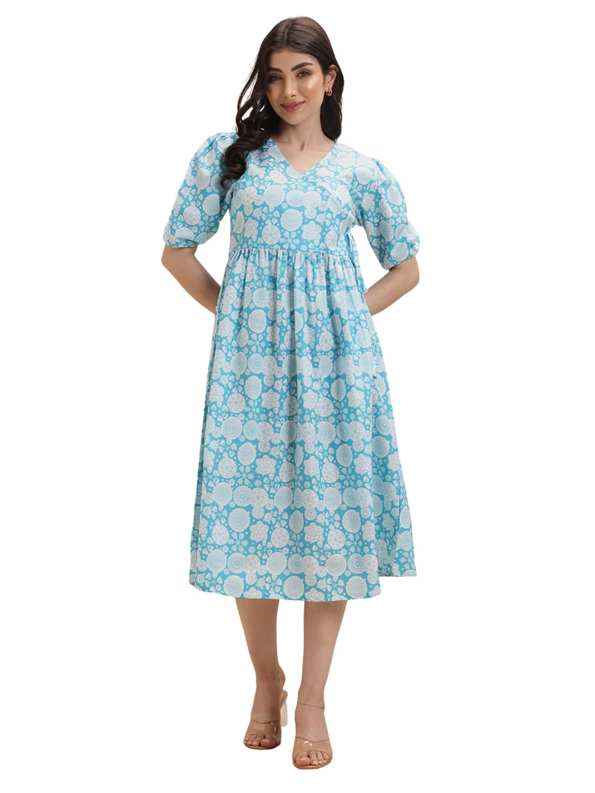 Leriya Fashion Women's Rayon Casual Below The Knee Western Dress (Lf-Wd1193-01_Blue