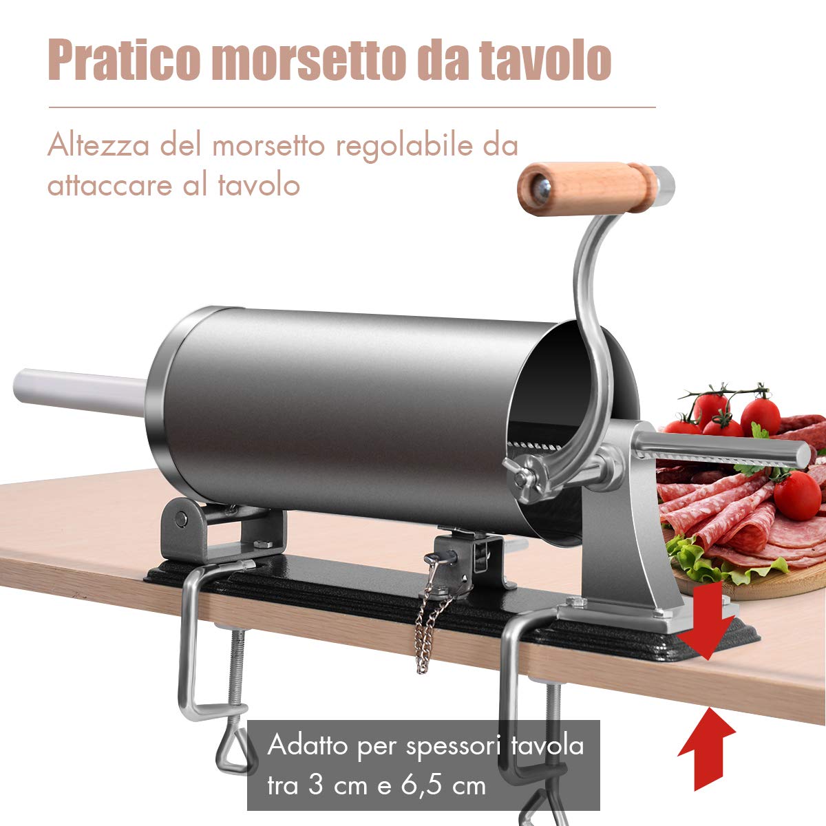COSTWAY 3kg Insaccatrice per Salsiccia Macchina per Salsicce Insaccatrice Manuale in Acciaio Inossidabile, Salsicce Siringa con 4 Tubi di Riempimento