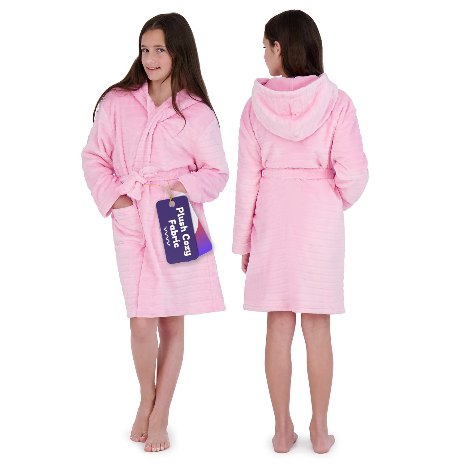 US AngelsPlush Robe For Girls- Plush Winter PJ Robe With Pockets, Hoodie & Belt- Ultra-Soft Bathrobe