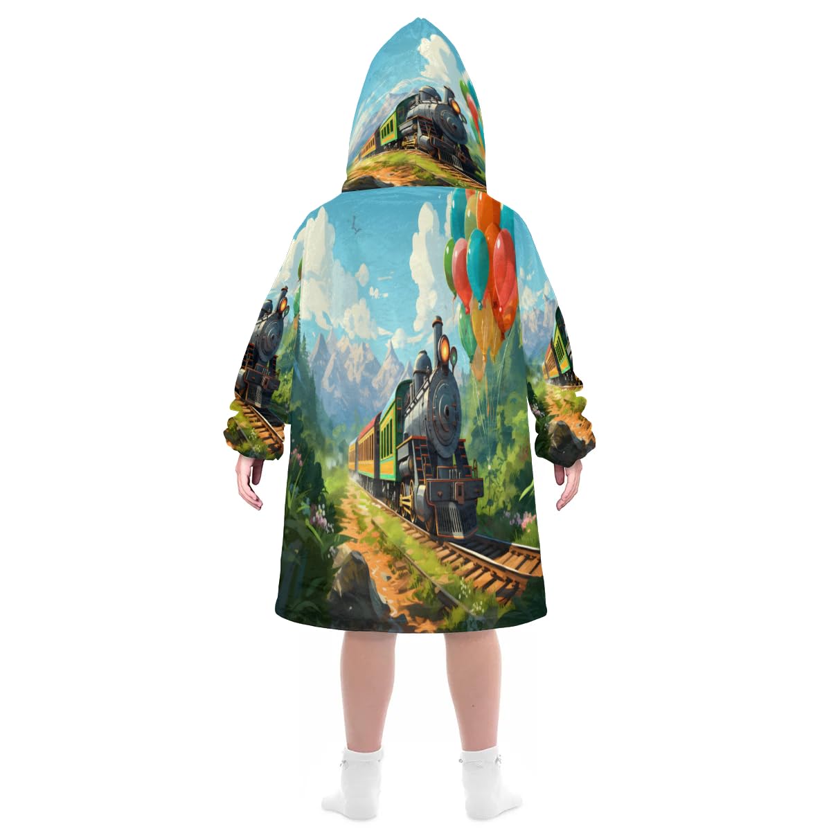 Kids Blanket Hoodie Train Balloon Wearable Blanket Hoodie Oversized Hooded Blanket, Sweatshirt Blanket with Pockets Soft Warm Kids Hooded Blanket for Girls, Boys