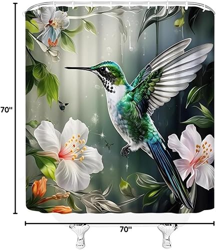 Miniatura 8 de Cortina de ducha floral de colibrí, flores en acuarela, hojas verdes, pájaros, jardín tropical, paisaje, naturaleza, flores silvestres, cortinas de