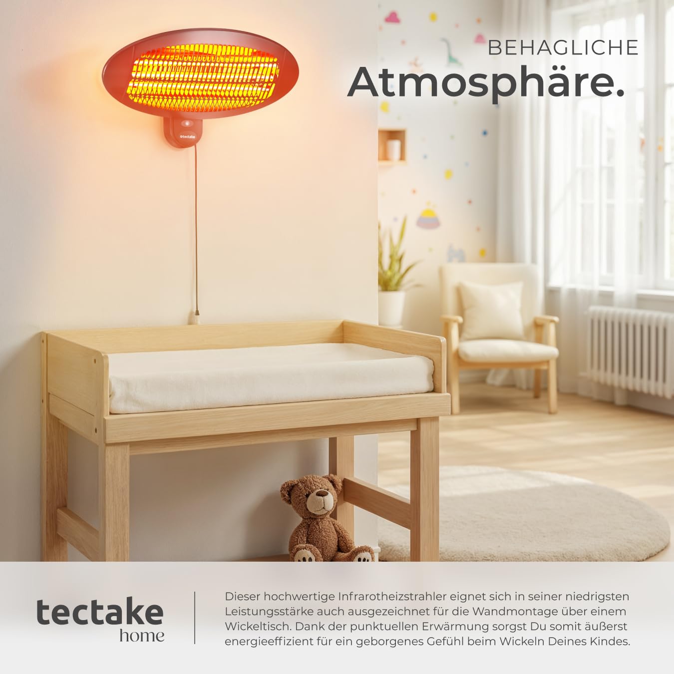 tectake® Infrarot Heizstrahler, Heizlüfter mit Standfuß oder Wandmontage, Wärmelampe für Baby Wickeltisch, Wandheizung Bad, Infrarotheizung Terrasse, Heizung elektrisch, 2000W, 3 Stufen