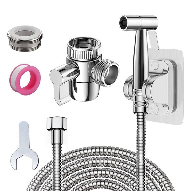 Bidet Attachment & Handheld Sprayer Set with 3-Way Diverter | 1.5M Hose Toilet & Bathroom Cleaning Kit | Easy-Install Bidet for WC & Sink Surfaces