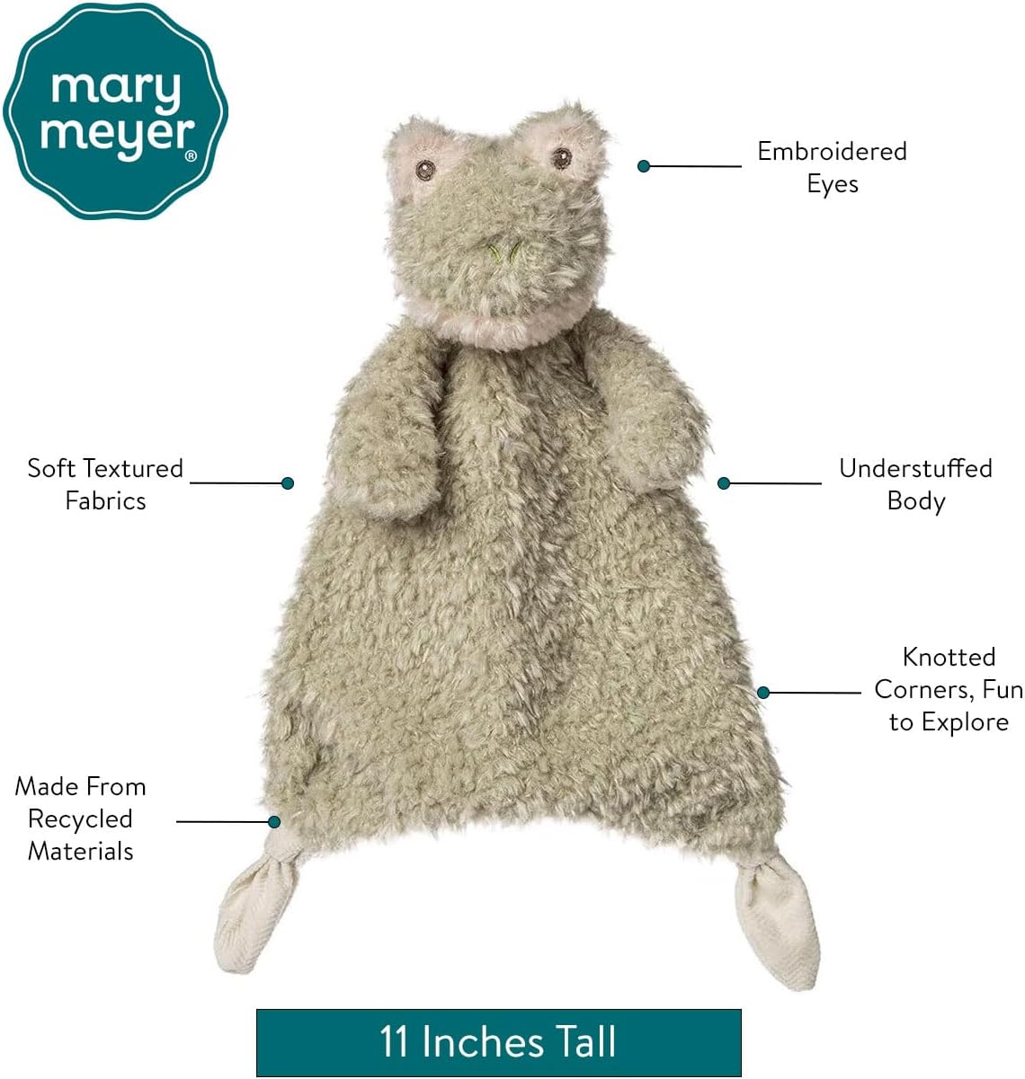 Mary Meyer Lovey for Babies Again Friends Soft Snuggle Toy Made from Recycled Materials, 11-Inches, Frog image 2