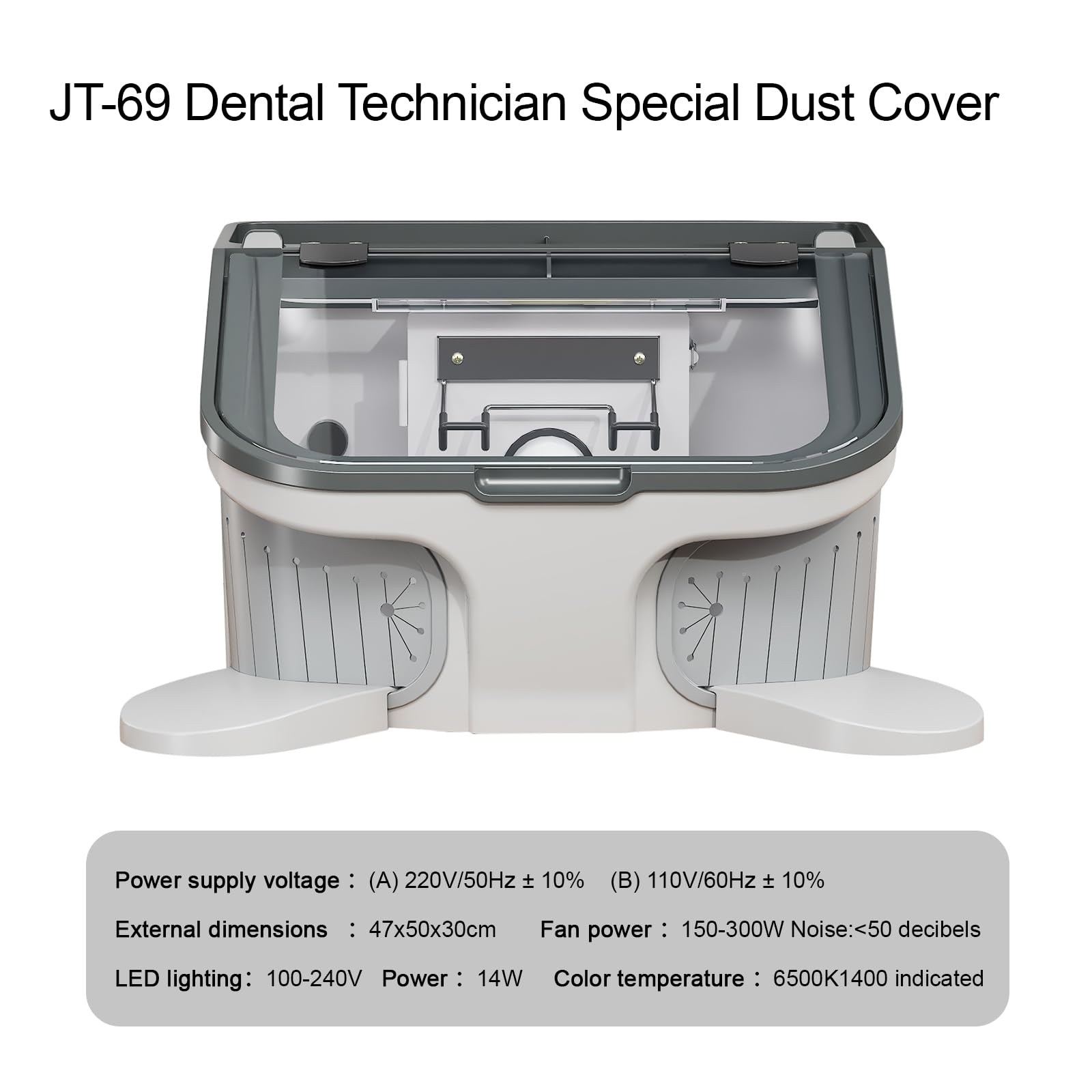 JT-69 - Caja de polvo LED para laboratorio con chorro de arena, filtro colector de polvo integrado