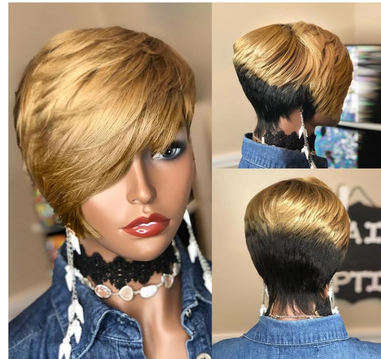 Amazon.com : HOTKIS Short Pixie Cut Wig Human Hair for Black  display picture 3