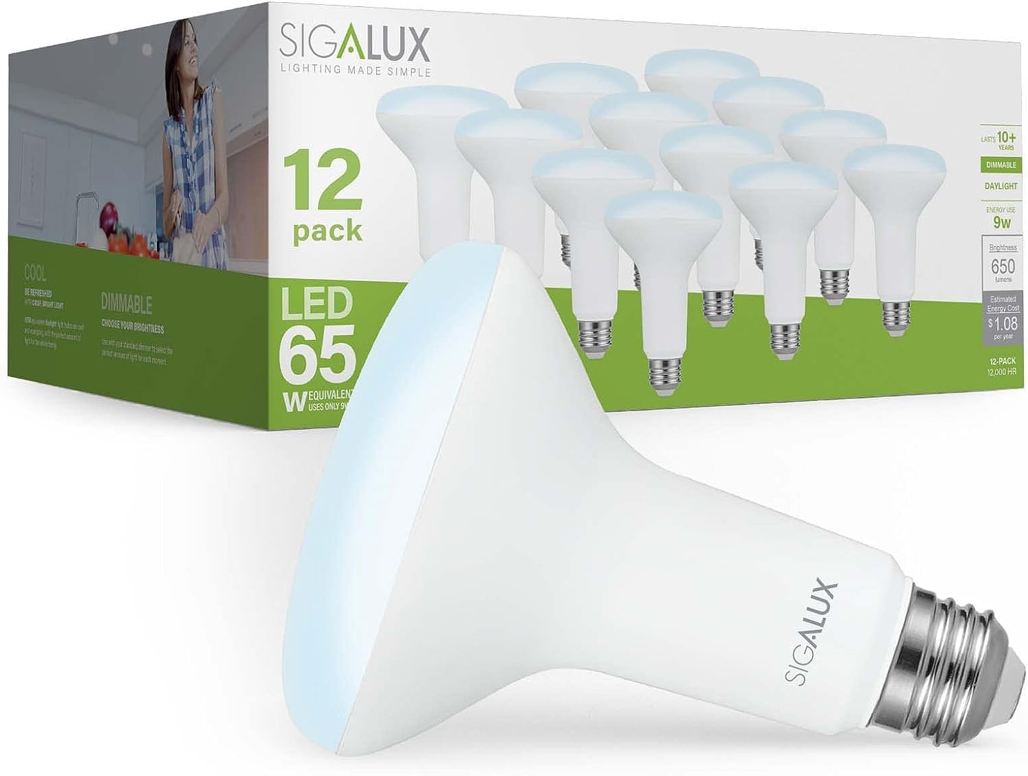 Sigalux LED Flood Lights Indoor, BR30 LED Bulb 65W Equivalent, Dimmable Recessed Light Bulbs 650LM 5000K Daylight Can Light Bulbs, E26 Base Bulged Light Bulbs UL Listed, 12 Pack
