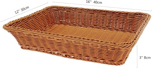 Miniatura 2 de ANRUIDE Cesta de pan de mimbre de polietileno de 16 pulgadas, cesta larga tejida de mesa para alimentos, frutas y verduras, servicio de restaurante,