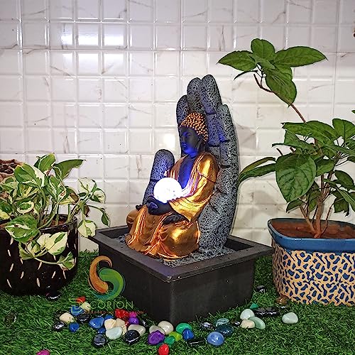 Image of Decorative Table Top Water Fountain for Home Decor /Office /Indoor & Outdoor /Garden /Puja Room /Vaastu with Multicolor LED Light and Adjustable Water Pump (Black-D-024)