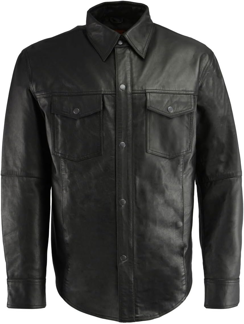 Milwaukee Leather LKM1601 Men's Black Lightweight Snap Front Casual Biker Leather Shirt - Medium - Image 6