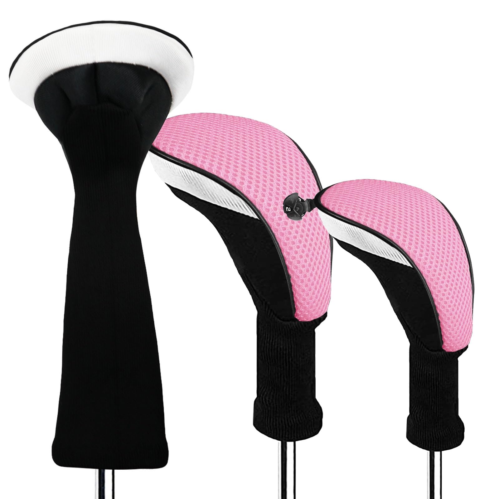 Amy Sport Pom Pom - Juego de fundas para cabezas de golf, color negro, azul, verde, rosa, suave, lavables, para palo de golf, 1 3 4 5 para hombres y mujeres, #1 Driver, Hot Pink