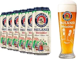 Kit 6 Cervejas Alemã Paulaner Weissbier München Lata 500ml + Copo Prost