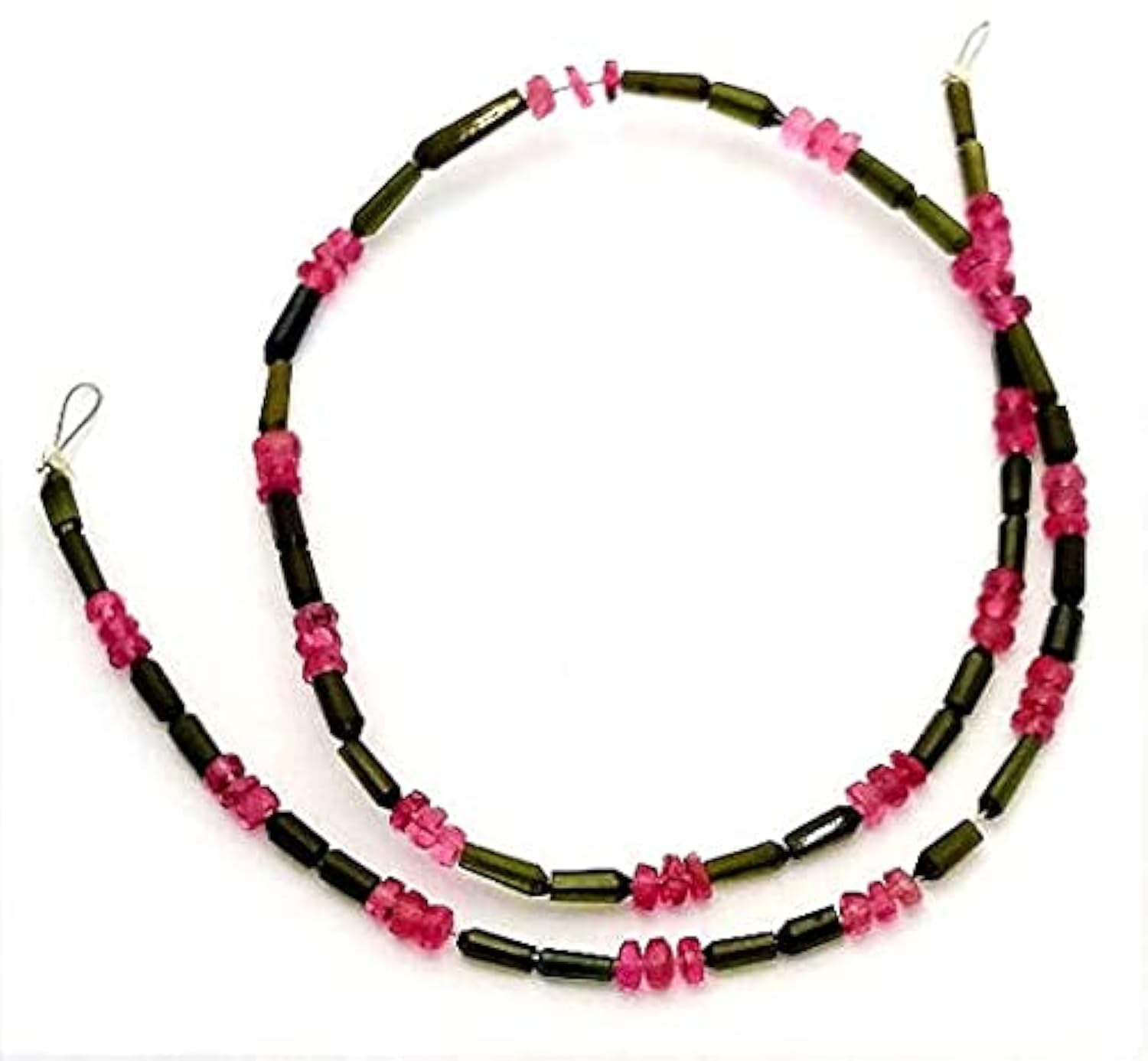 Tourmaline rose facettée et perles tubes vertes pour vos bijoux faits main