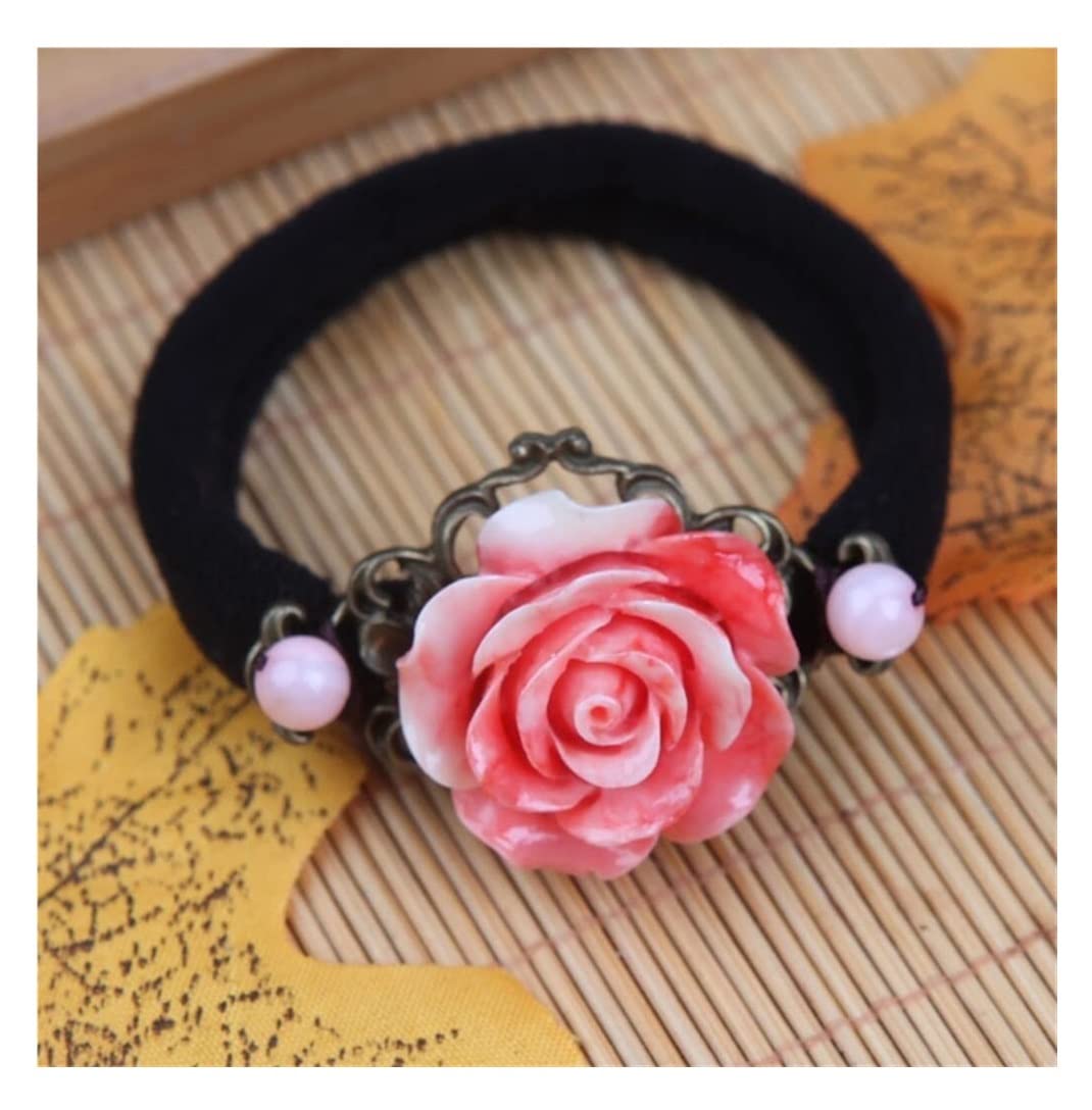 Gumka Do Włosów Panie Eleganckie Róże Dziewczyna Vintage Scrunchy Fryzura Wystrój Kucyk Wzór Pierścień Liny Ozdoba Włosóws