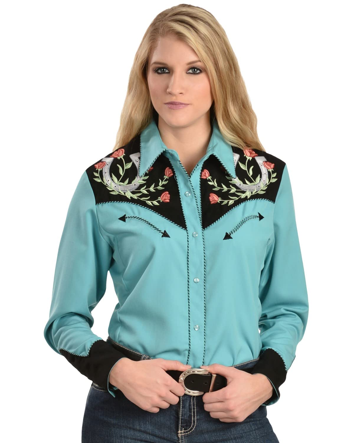 ScullyHorseshoe and Rose Embroidered snap Front Shirt PL637 TUR **