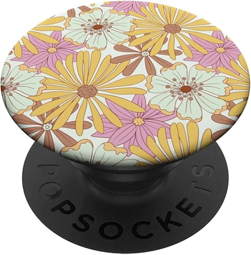 Miniatura 1 de PopSockets PopSockets Swappable PopGrip Vintage Wild Flower Hippie 60s 70s Estética Amarillo Rosa