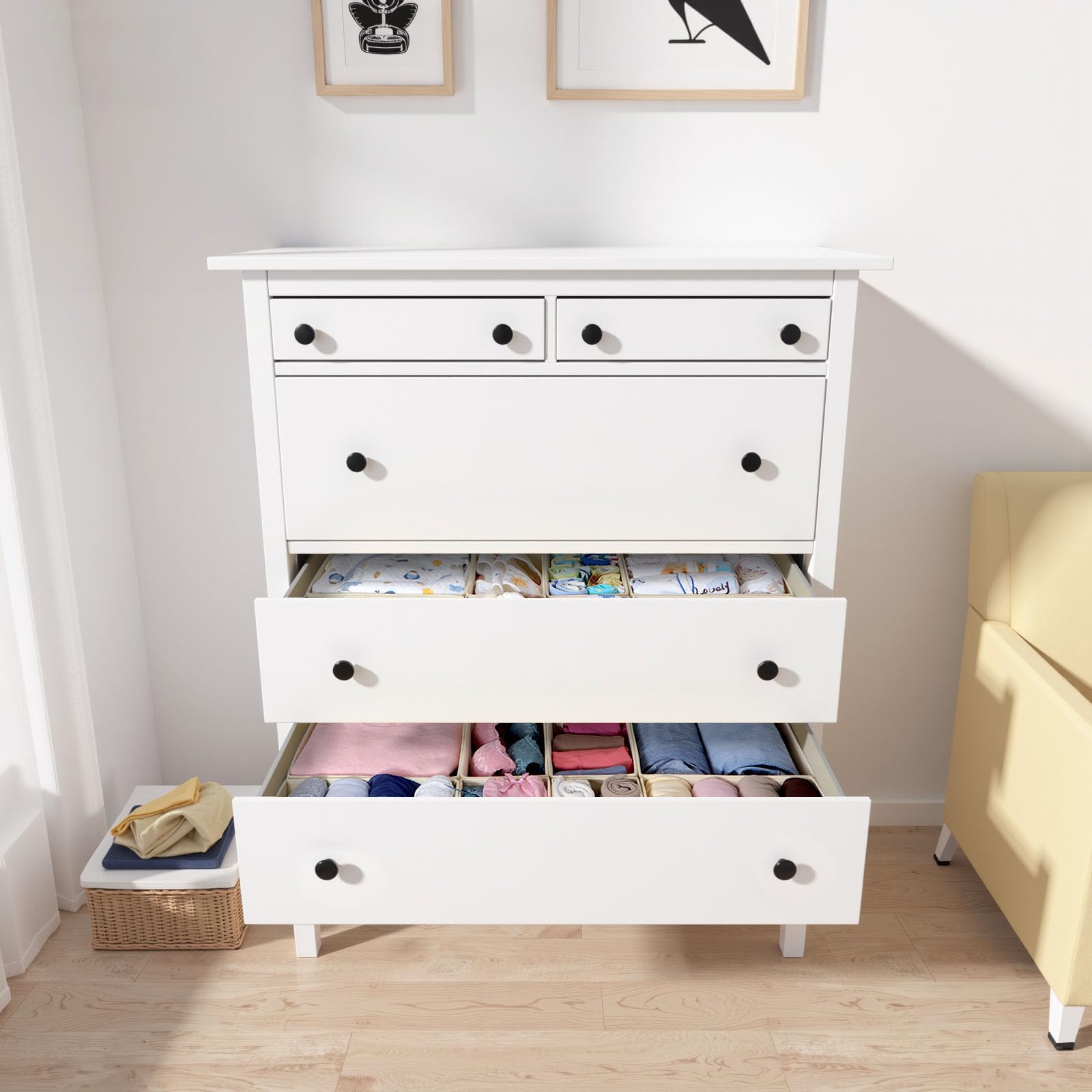 Set di 16 organizer per cassetti, compatibile con cassettiera HEMNES, altri sistemi di cassetti, scatole pieghevoli per vestiti, modulari per guardaroba, fasciatoio, beige