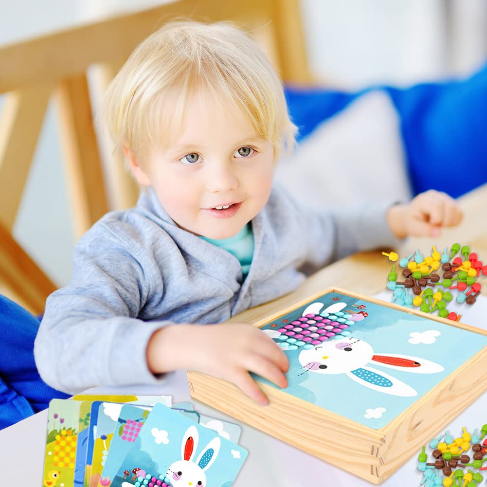 Gohytal Mosaic Pegboard Game, Chiodini per Bambini 2 annicon 240 Perline Pegboard e 10 Carte Giochi Montessori 2 anni Gioco Pegboard per Ragazzi Ragazze 3 4 5 anni in su per Bambini e Bambine Natale