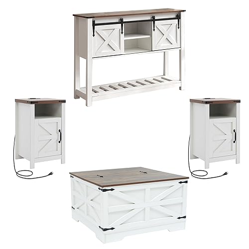 Farmhouse Living Room Furniture Set, 4-Piece with Sliding Barn Door