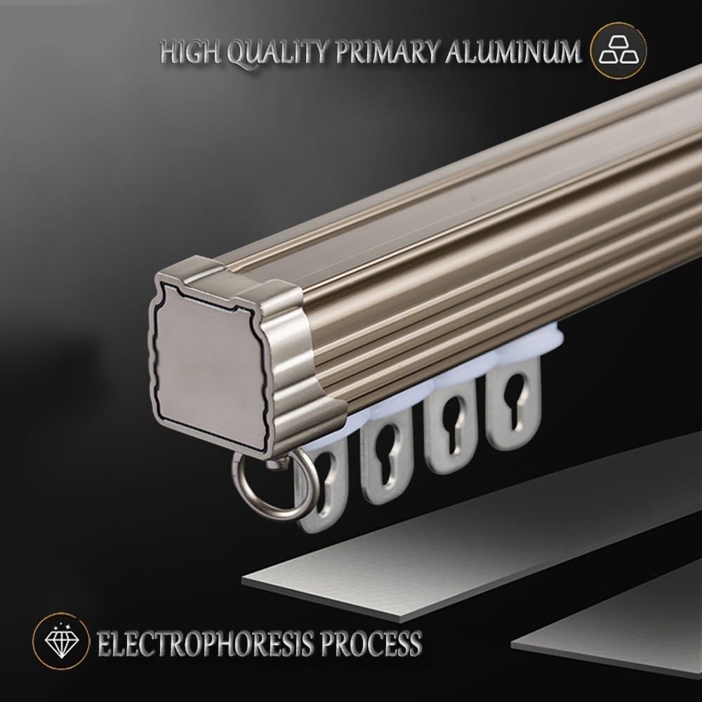Szyna do zasłon sufitowych, aluminiowa, podwójna, 3 m (1,5 m x 2), 2 m (1 m x 2), biała i szampańska, regulowany uchwyt sufitowy do zasłon, łatwy montaż