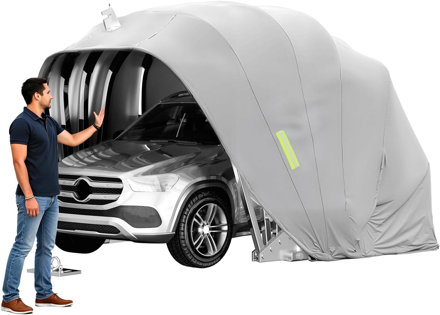 ACLFF carport pliable mobile en acier inoxydable abri de voiture auvent portable rétractable résistant au vent et à la neige extérieur