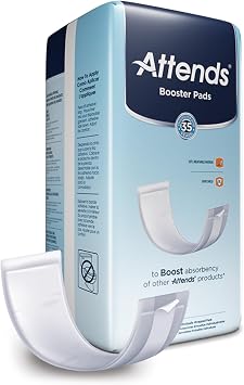 Attends Booster Pads for Adult Incontinence designed to boost absorbency of other Attends products, Unisex, one size, 3.5"x11", 24 Count Pack of 8