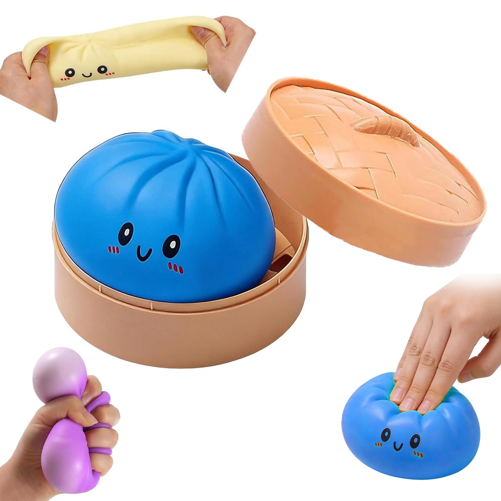 Giant Mystery Dumpling Squishy Stress Ball, Jumbo Squishy Dumpling Toys, With Steamer Box,Rainbow Mystery Squishies Bun, Anxiety Relief Fidget, Soft Squeeze Decompression Dough for Adults (Blue) — image 1