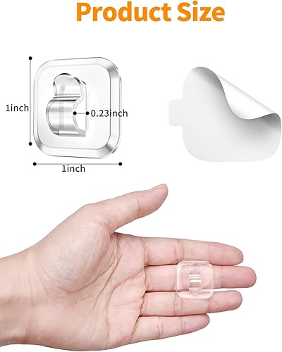 Miniatura 2 de 100 mini ganchos de luz con tiras adhesivas clips de luz pequeños transparentes para interiores, sin daños, gancho de pared de plástico para colgar,