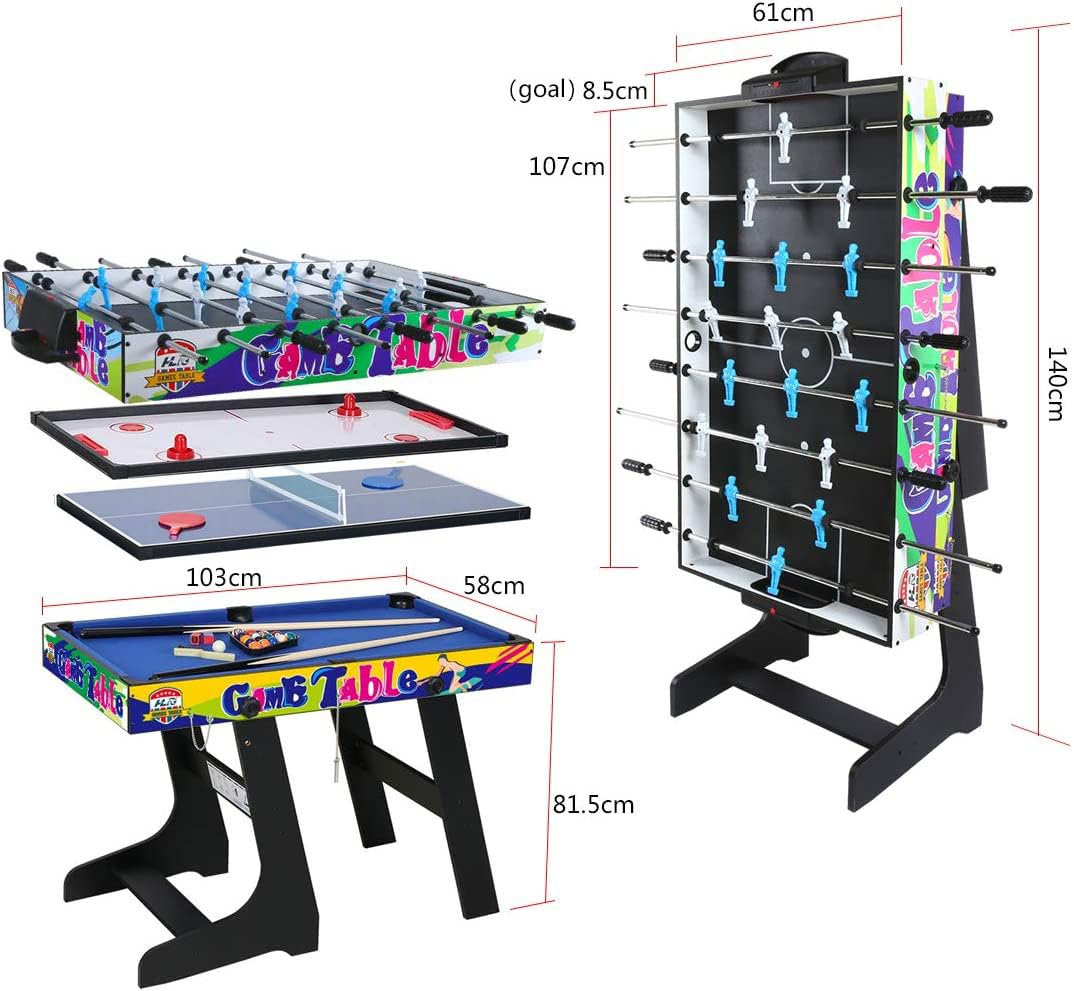 Table Multijeux 4 en 1, Table De Jeu Enfants Pliable, Multifonction Sport Baby Foot/Billard/Tennis de Table/Hockey, Cadeau d'anniversaire pour Enfants