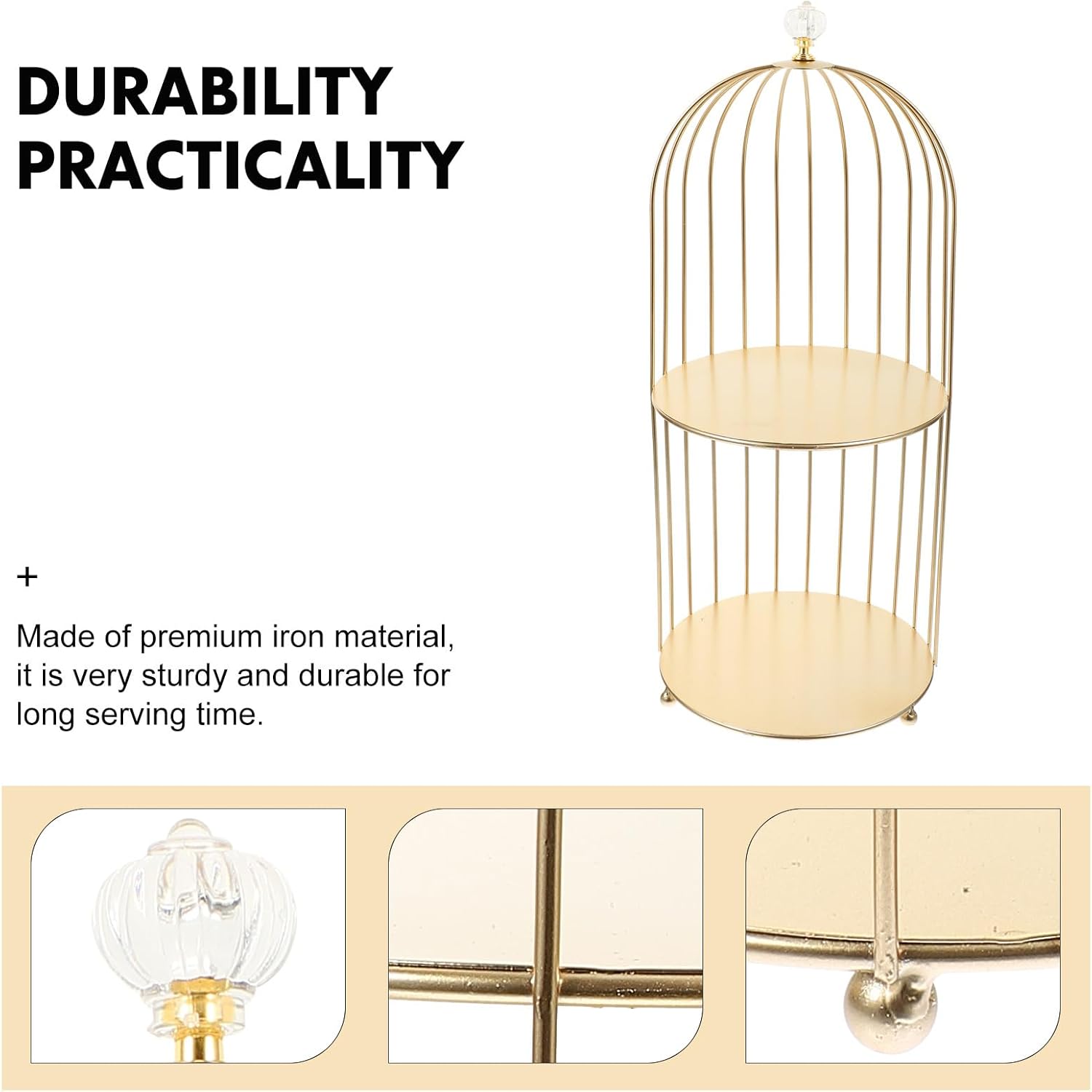 DOITOOL Bird Cage Cake Stand Dessert Display Stands 2 Tier Serving Stand Multi- Function Storage Organizer Shelf for Cupcake Food Cosmetics Perfume Golden Size 1