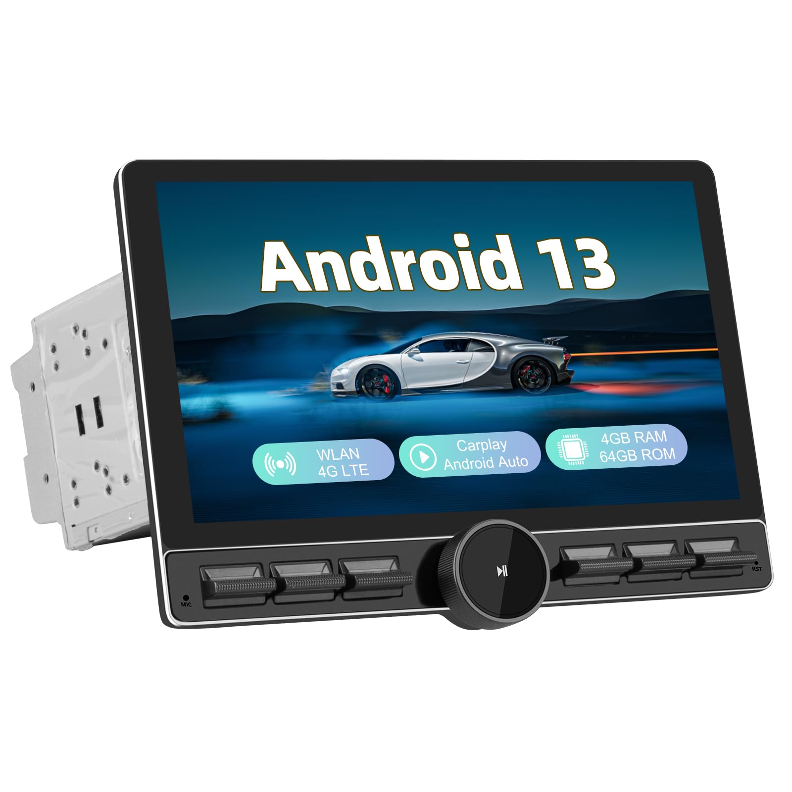Junsun 2-DIN Universal Autoradio mit 10.6-Zoll Touchscreen, 4GB+64GB, Android 13 System mit Carplay, Android Auto, Bluetooth, WiFi, Lenkradsteuerung