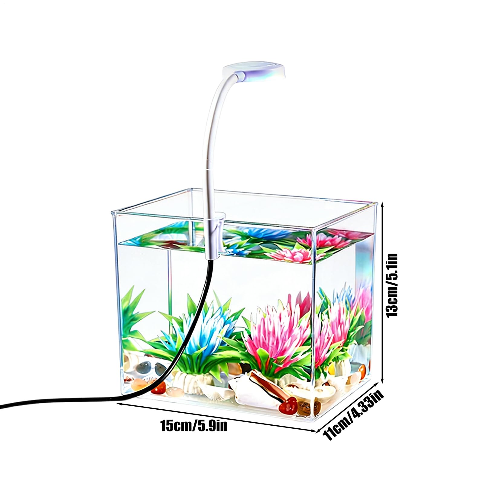 Mini Acquario, con a Clip, Base Trasparente Antiscivolo, Acquario da Tavolo per Pesci Betta, per Casa Camera da Soggiorno Appartamento Adulti e Bambini Acquariofilia Visione