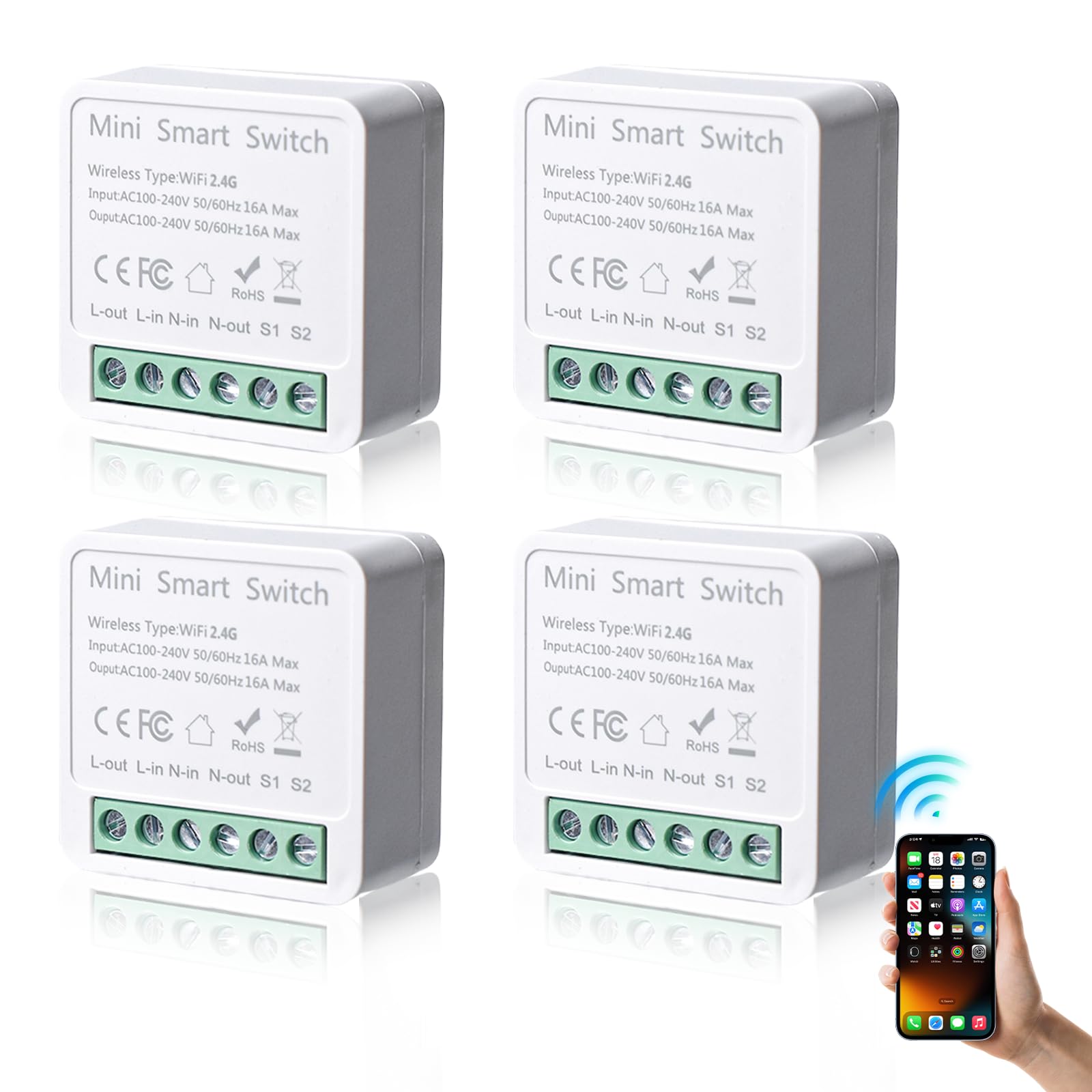 4pcs 1 Way Smart Light Switch Modules Mini Wifi Switch DIY Smart Switch Module Smart Light Switch Home Smart Switch Compatible with