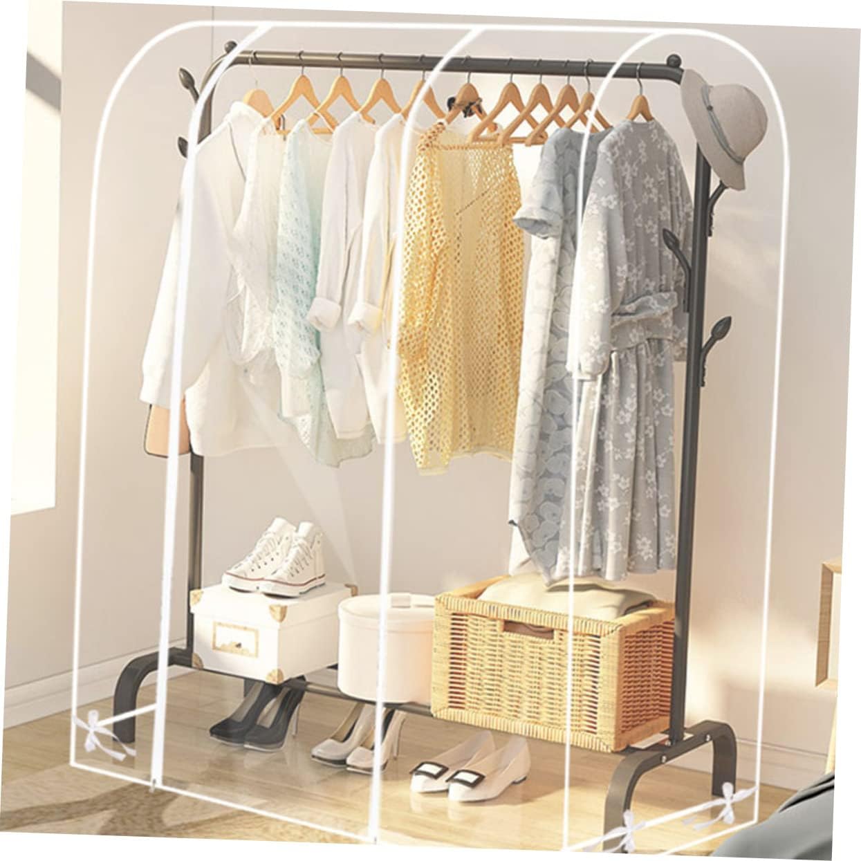 Garneck Garment Rack Cover Heavy Duty Peva Clothing Protective Cover Zipper Full-sized for Dust and Moisture Protection for Clothes