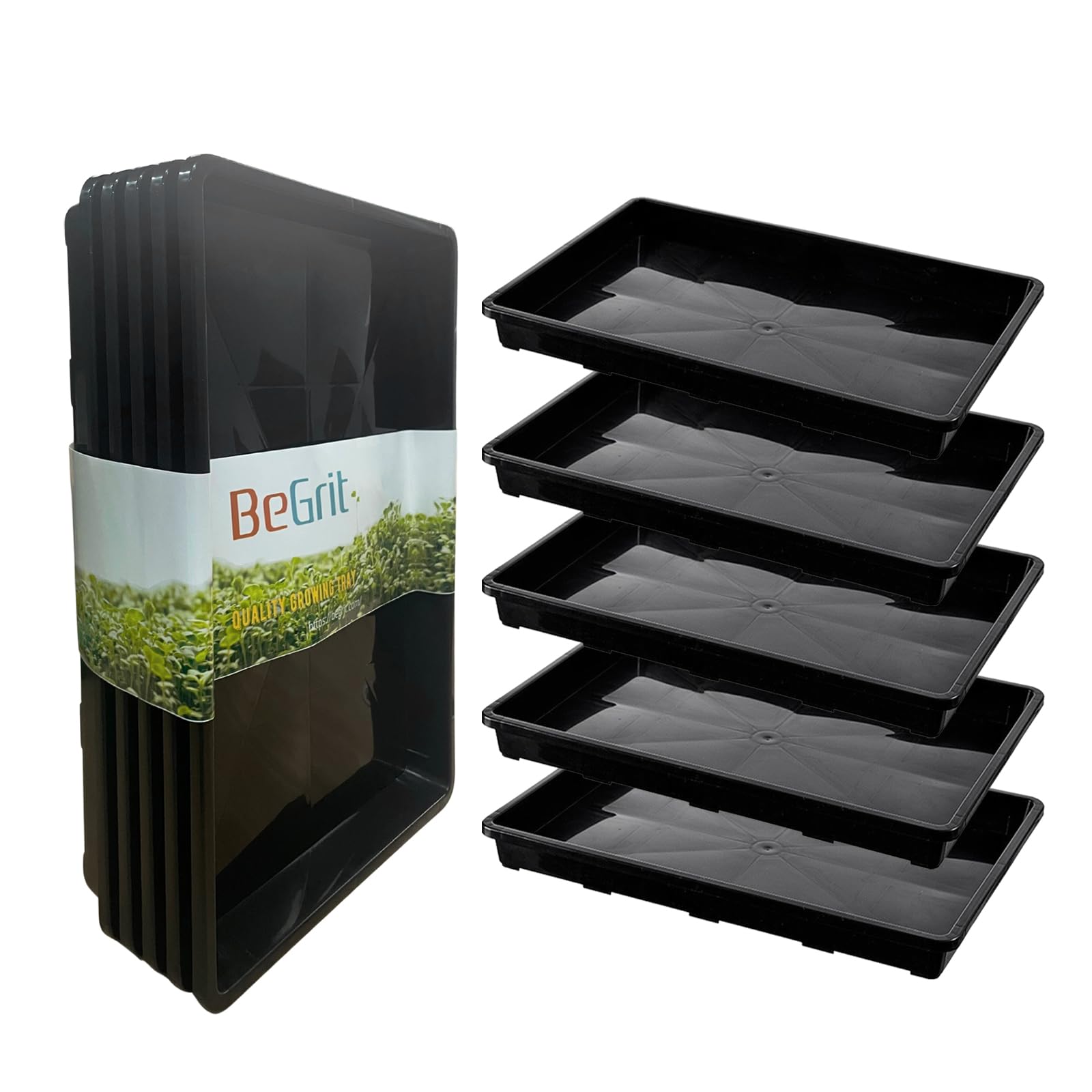 BeGrit 5 Pezzi Vassoi Semina Plastica 44 x 30 x 4,5 cm Germinazione Semina Vaschette Grande Semenzaio vassoio per microgreens rettangolari semi in plastica per Serra Idroponica Giardino Verdura Frutta
