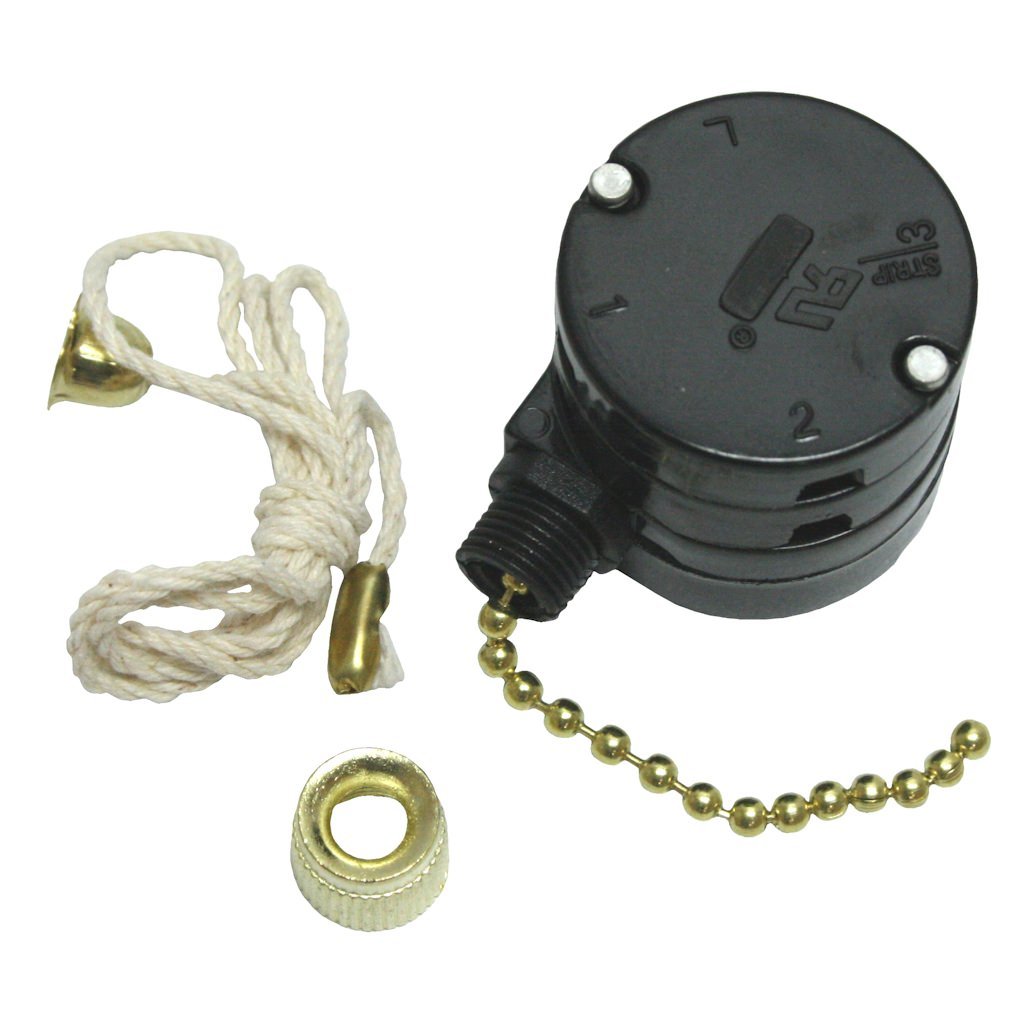 3-Speed Fan Switch with Polished Brass Finish Pull Chain Triple Capacitor 8-Wire Unit