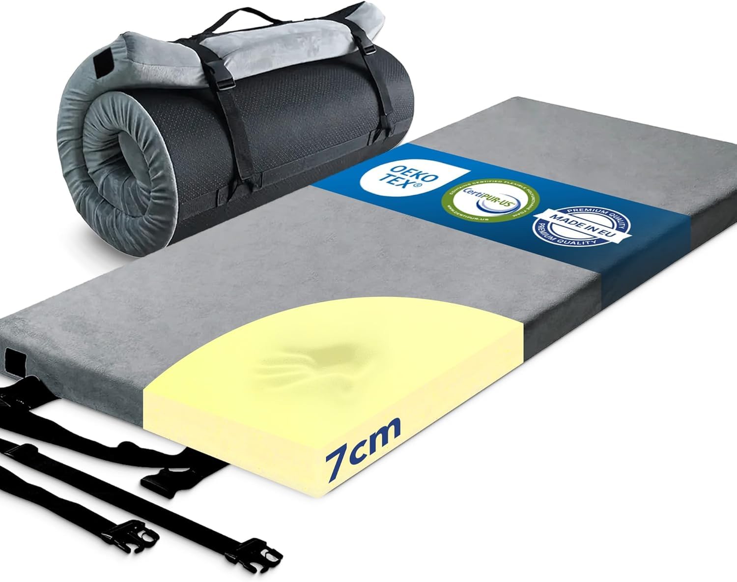 Matelas de camping pliable - Matelas de qualité supérieure avec mousse à mémoire de forme - Idéal comme matelas de sol, matelas pliable ou lit d'invité - Pour la maison et le camping