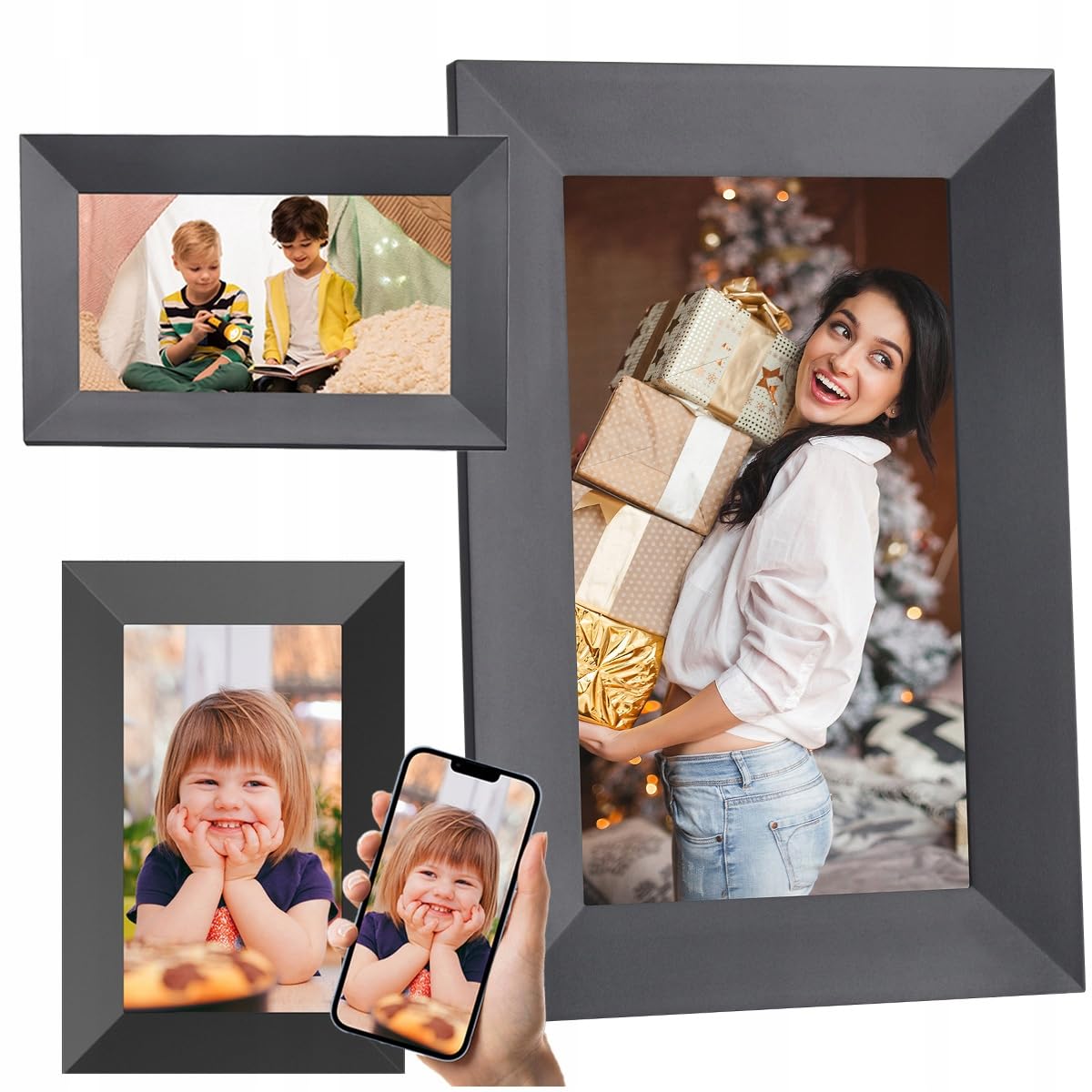 KODAK Cadre photo numérique noir de 7 pouces, stockage de 32 Go, rotation automatique instantanée des photos et des vidéos, parfait pour les photos de famille, chargement à distance, affichage