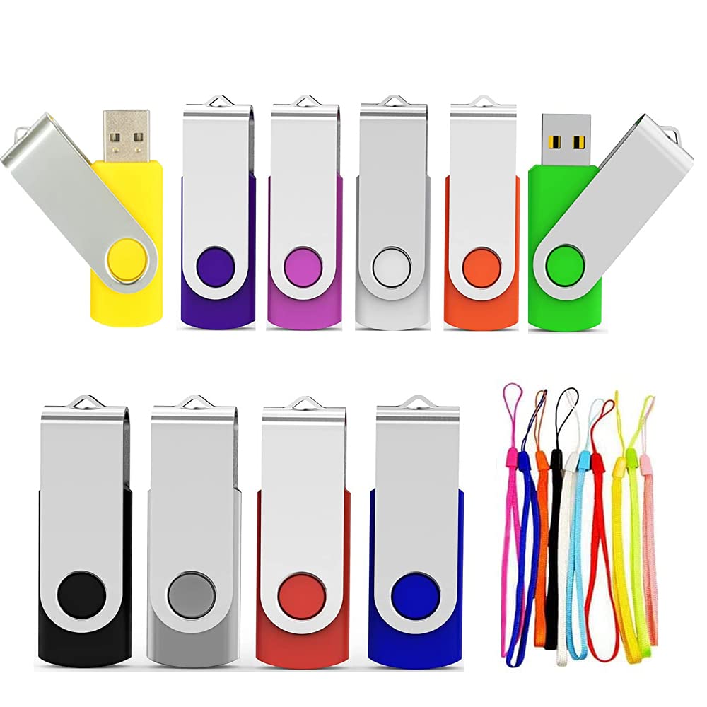 POWVAN USBメモリ8GB USB2.0 10個 ブラック8GB 回転式 usbドライブ フラッシュメモリ