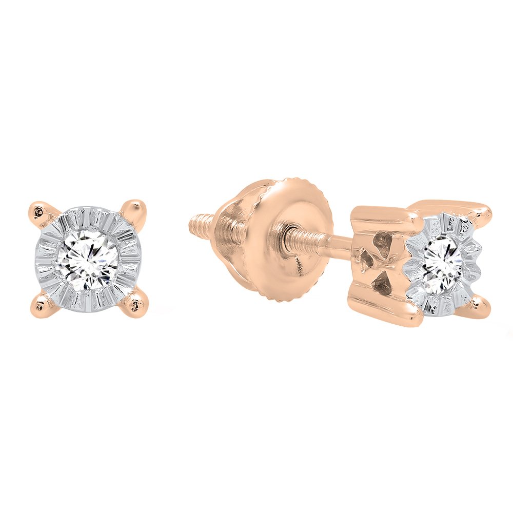 Dazzlingrock Collection 0.10 Cttw 10K Round White Diamond Womens Stud Earrings 1/10 CT, Solid Rose Gold
