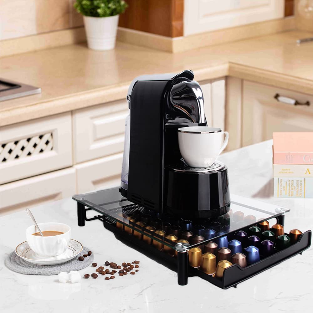Homarket 60 Pcs Capacity Coffee Capsule Holder, Coffee Pods Organizer,  Storage Box Drawer for Nesspresso, Transparent Style Space-Saving