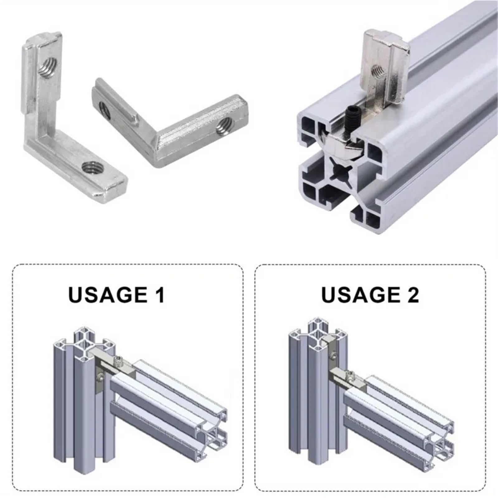 Escuadras Metalicas 10 piezas/paquete de conectores esquina interiores plateados con tornillos for perfiles aluminio 2020, 3030 y 4040(40EU-M6)