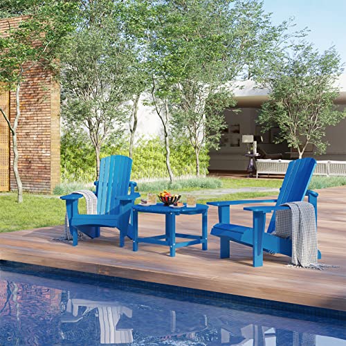 32” Outdoor Adirondack Coffee Table, Round Hdpe Table With Umbrella Hole, Weather Resistant Outdoor Large Side Table For 4 People For Porch Patio Garden Balcony Lawn Poolside Backyard (Dark Blue) #TOP4