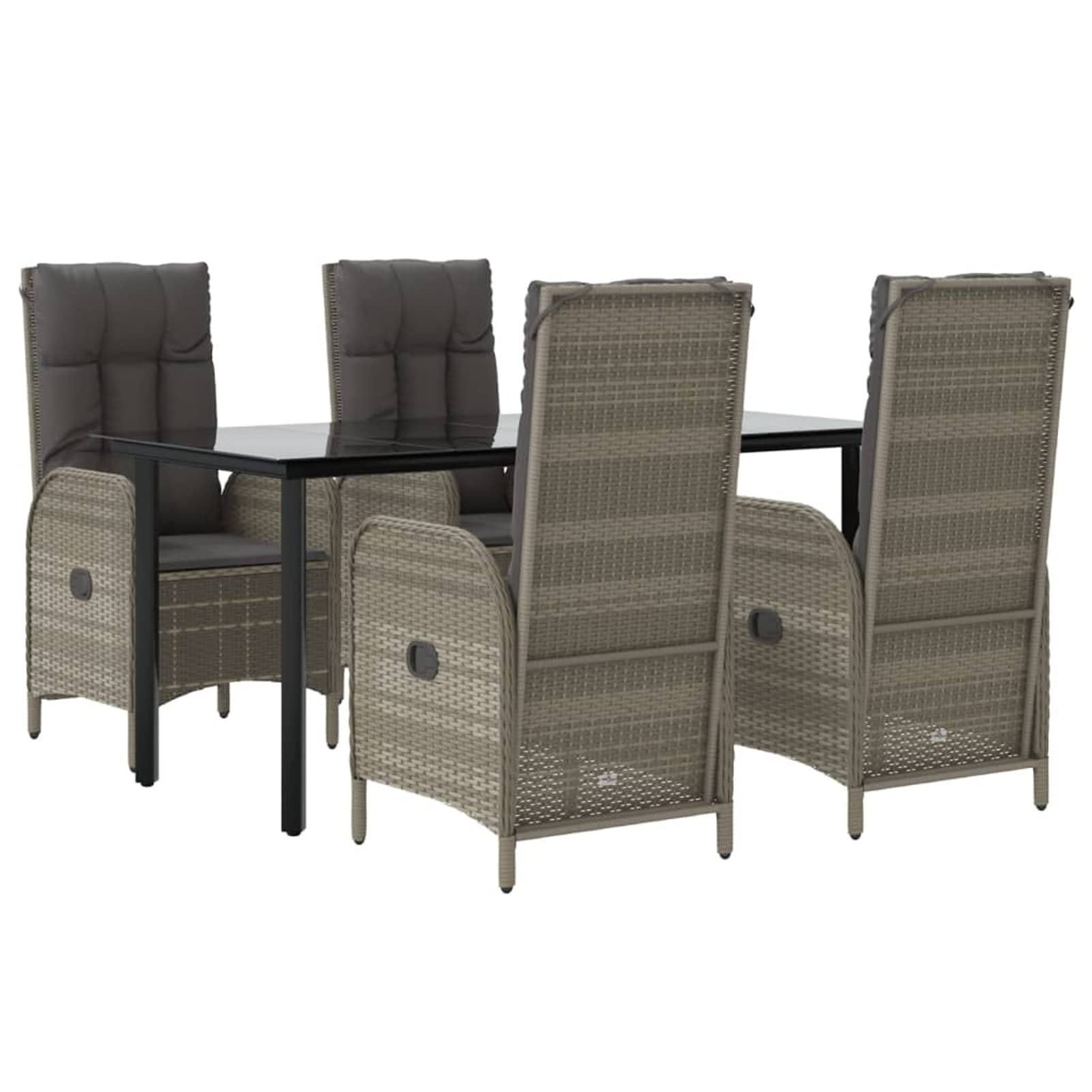 3185201 Set da Pranzo Giardino 5pz Nero e Grigio con Cuscini Polyrattan Testata in Legno,Testata Letto Matrimoniale Muebles Dormitorio Spalliera Letto Testiere per Letto Matrimoniale