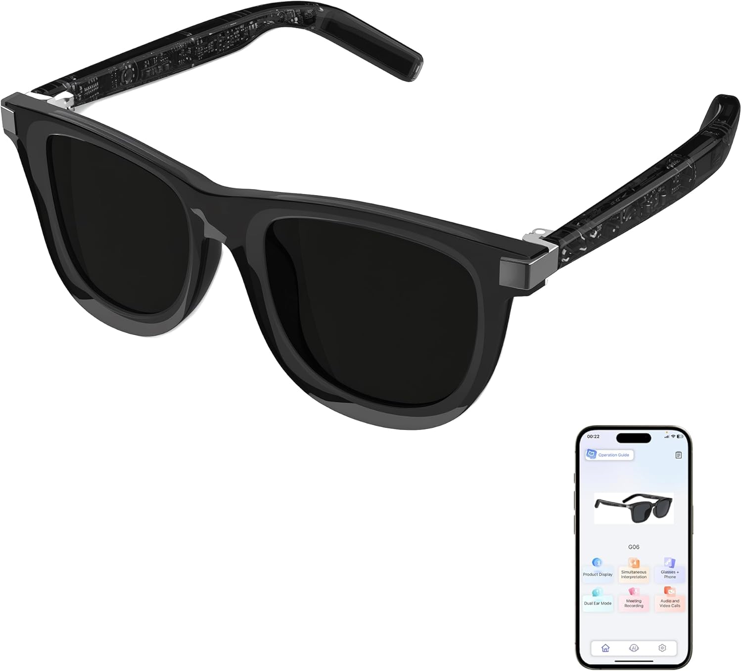 【2025 Upgraded】 Smart Glasses with AI, 5.4 Bluetooth Glasses with 110+ Translation, Smart Sunglasses with UV400 Polarized Lenses, Voice Control Sunglasses with Mic & Stereo Speaker for Men & Woman