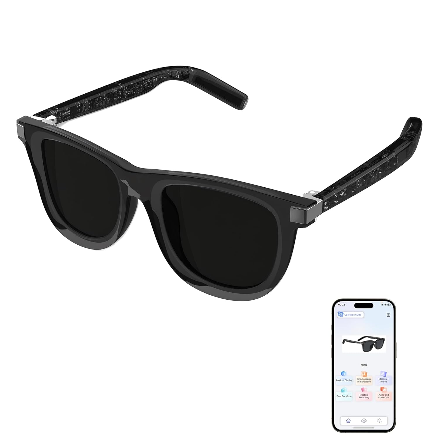 2025 Upgraded Smart Glasses with AI 5 4 Bluetooth Glasses with 110 Translation Smart Sunglasses with UV400 Polarized