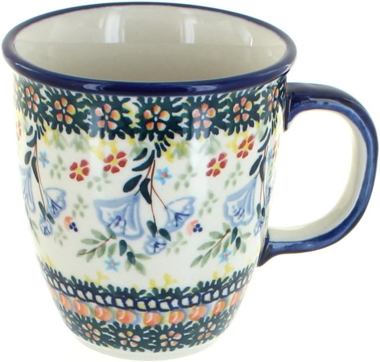 Blue Rose Polish Pottery - Green Periwinkle Coffee Mug - 8 oz - Perfect Mug for the Office, Home, or a Gift