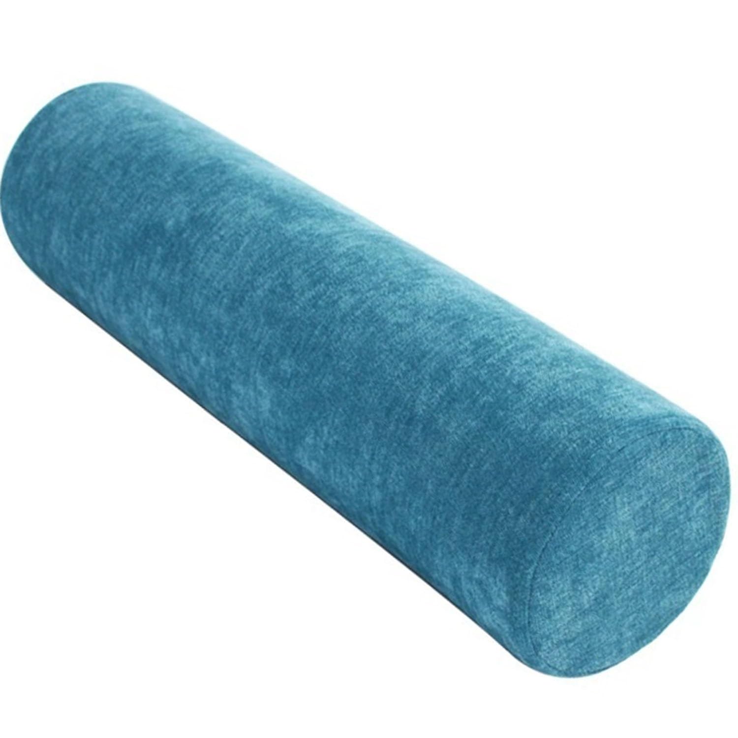 JORTUIO Round Neck Cylindrical Bolster Pillow Cushion,Cervical Pillows Neck Roll Memory Foam Pillow,Comfortable Chenille Covers Removable for Bed, Legs，Back(Blue,12cmx90cm)