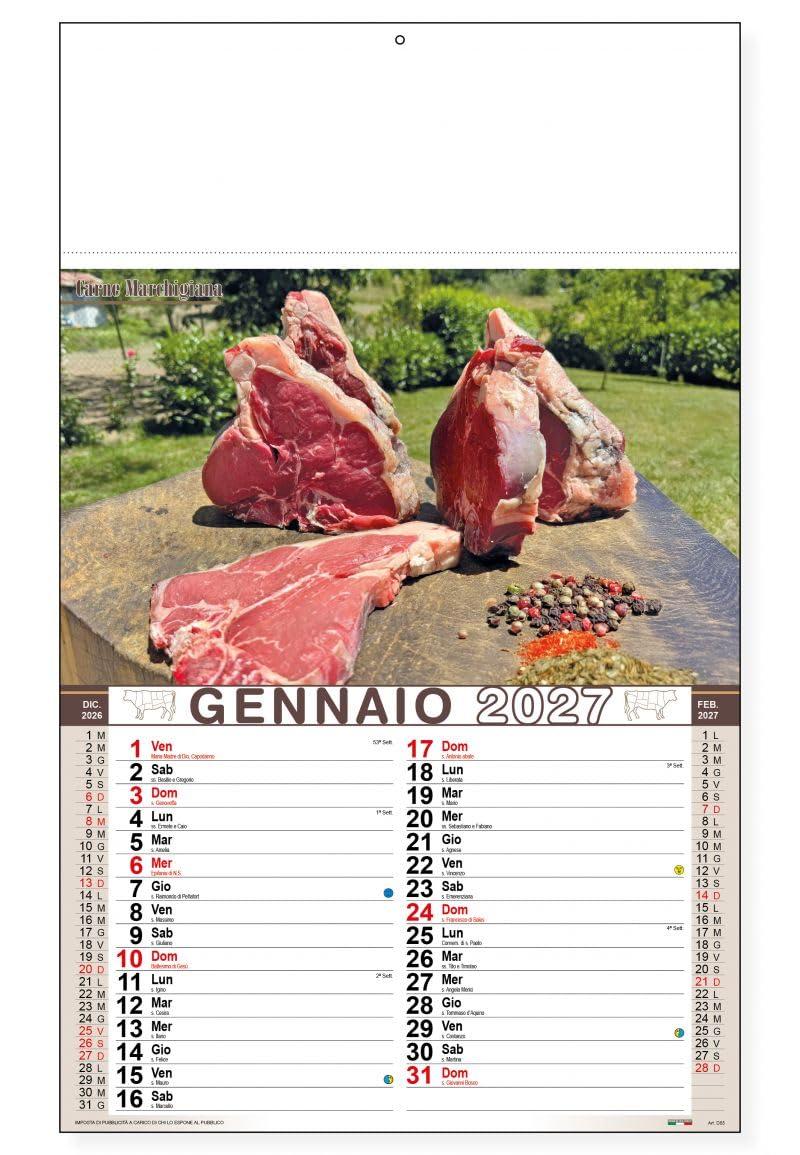 100 Calendari Da Parete 2027 - Calendario trimestrale Carne Macelleria - 28,8x47 - personalizzati con logo - Personalizzabile - Collezione 2027-100 pezzi